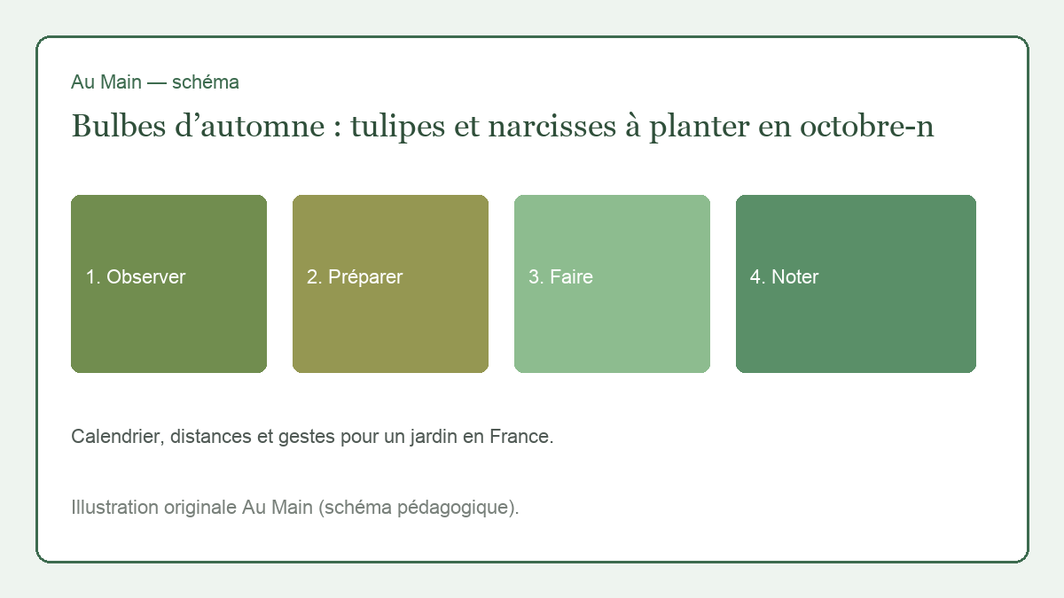 Plantation de tulipes et de narcisses en octobre, bulbes à la bonne profondeur sur un lit de gravier