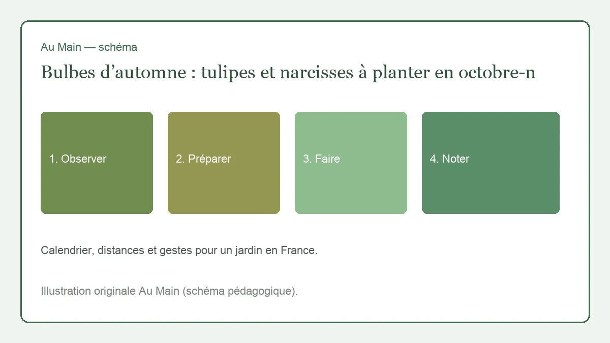 Plantation de tulipes et de narcisses en octobre, bulbes à la bonne profondeur sur un lit de gravier