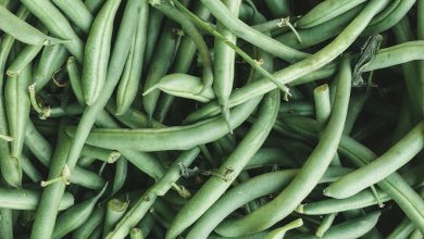 Haricots verts frais dans une caisse en bois