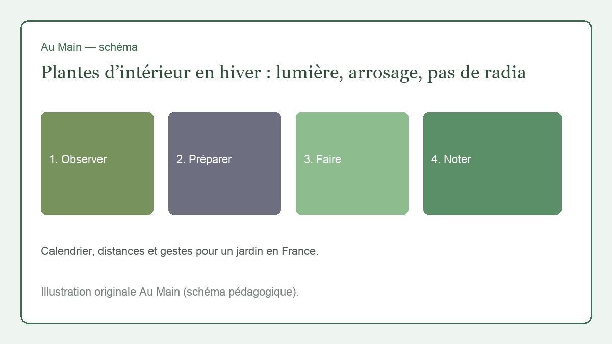 Pots de pothos et de sansevière près d’une fenêtre d’hiver, éloignés du radiateur