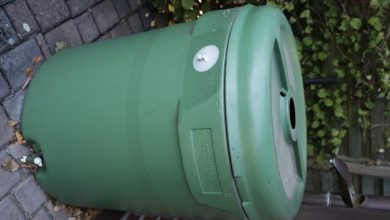 Gouttière et ciel de pluie au-dessus d’un jardin