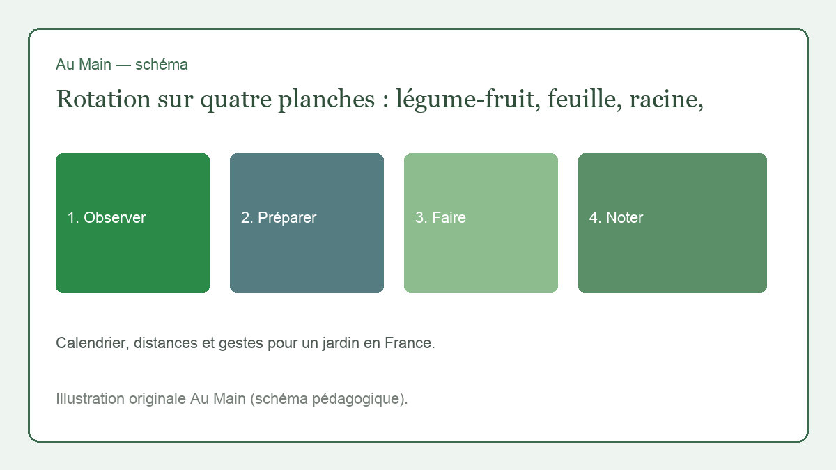 Carnet ouvert avec un croquis de quatre planches, années notées au crayon, sachet de haricots posé dessus.